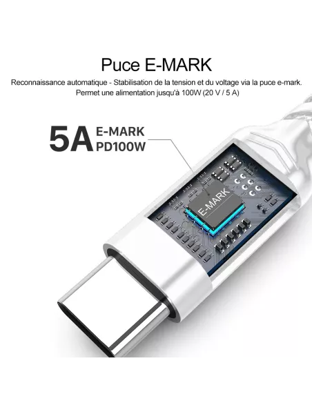 ibroz-Câble USB-C 100W-5A, 10-Gbit/s-puce-E-mark