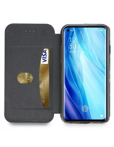 Oppo Reno 4 PRO (4G) Leather Case Folio Clam + Tempered Glass - Blue | I...