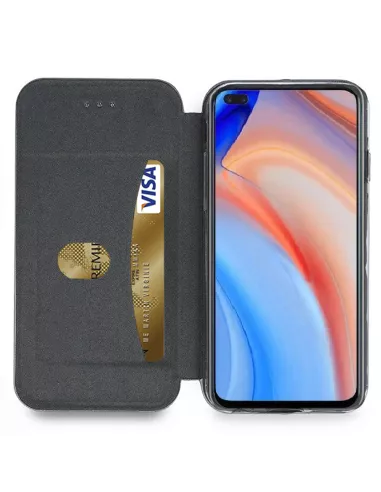 Oppo Reno 4 Etui Cuir Folio Clam + Verre Trempé - Bleu | Ibroz