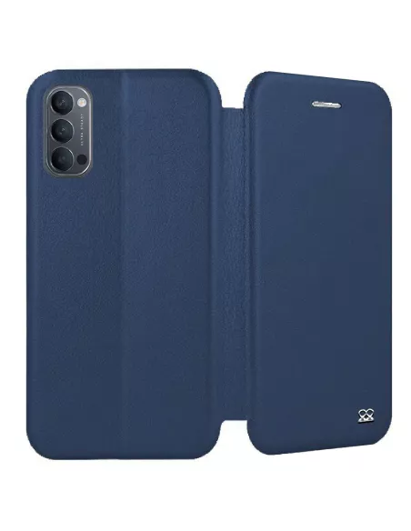 Oppo Reno 4 Etui Cuir Folio Clam + Verre Trempé - Bleu | Ibroz