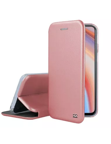 Oppo Reno 4 Leather Case Folio Clam + Tempered Glass - Rose Gold | Ibroz