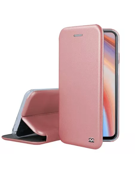 Oppo Reno 4 Leather Case Folio Clam + Tempered Glass - Rose Gold | Ibroz