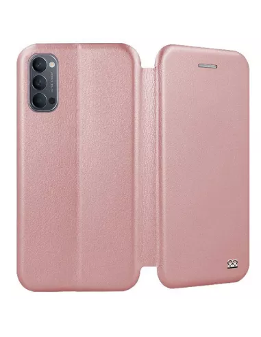 Oppo Reno 4 Leather Case Folio Clam + Tempered Glass - Rose Gold | Ibroz