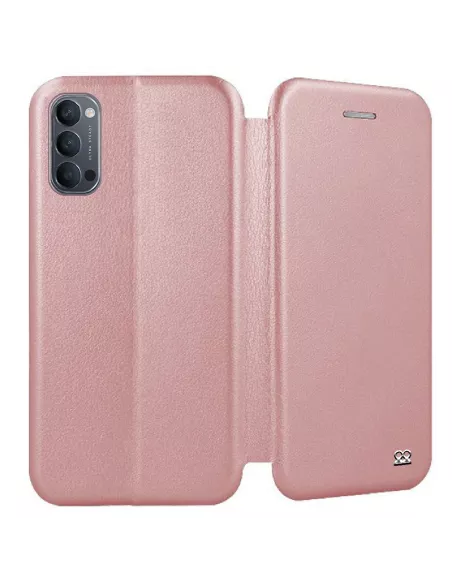 Oppo Reno 4 Leather Case Folio Clam + Tempered Glass - Rose Gold | Ibroz