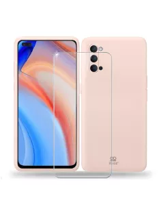 Oppo Reno 4 Case Liquid Silicone Soft Touch + Tempered Glass - Pink ...
