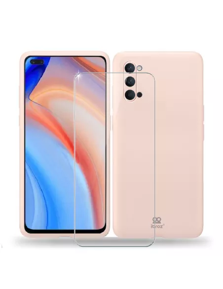 Oppo Reno 4 Coque Liquid Silicone Soft Touch + Verre Trempé - Rose ...