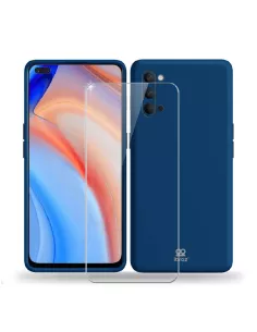 Oppo Reno 4 Case Liquid Silicone Soft Touch + Tempered Glass - Blue ...