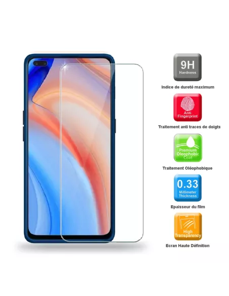 Oppo Reno 4 Coque Liquid Silicone Soft Touch + Verre Trempé - Bleu ...