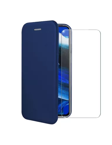 Oppo Reno 2 Etui Cuir Folio Clam + Verre Trempé + Bleu | Ibroz