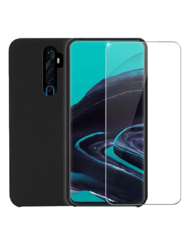 Oppo Reno 2 Case Liquid Silicone + Tempered Glass + Black | Ibroz