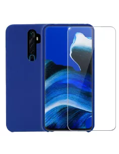 Oppo Reno 2Z Liquid Silicone Case + 9H Tempered Glass - Blue | Ibroz