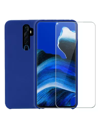 Oppo Reno 2Z Liquid Silicone Case + 9H Tempered Glass - Blue | Ibroz