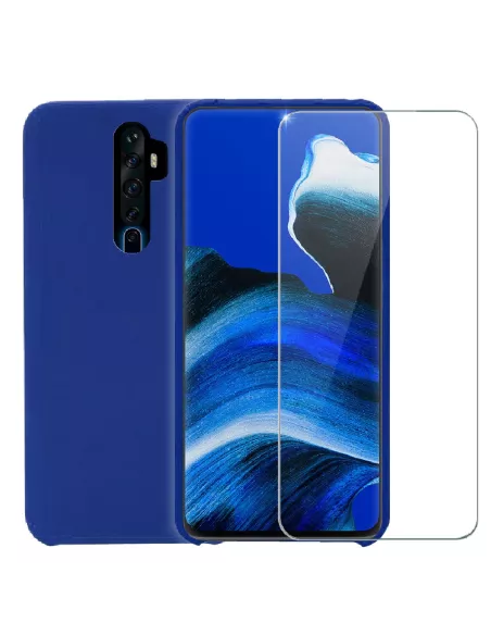 Oppo Reno 2Z Liquid Silicone Case + 9H Tempered Glass - Blue | Ibroz