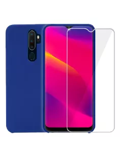 Oppo A5 Coque Liquid Silicone Soft Touch + Verre trempé 9H - Bleu |...