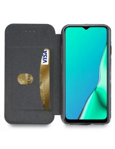 Oppo A9 Etui Cuir Folio Clam + Verre Trempé + Bleu | Ibroz