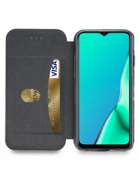 Oppo A9 Etui Cuir Folio Clam + Verre Trempé + Bleu | Ibroz