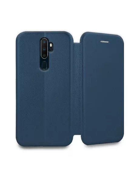 Oppo A5 2020 Folio Clam Leather Case + Tempered Glass + Blue | Ibroz