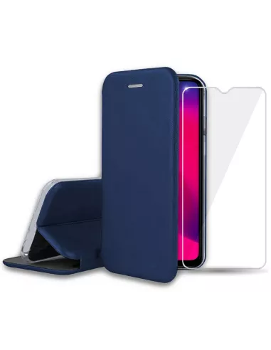 Oppo A5 2020 Etui Cuir Folio Clam + Verre Trempé + Bleu | Ibroz