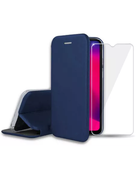 Oppo A5 2020 Folio Clam Leather Case + Tempered Glass + Blue | Ibroz