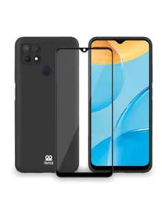 Oppo A15 Liquid Silicone Soft Touch Case + 9H Tempered Glass - Black ...