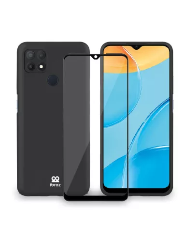 Oppo A15 Coque Liquid Silicone Soft Touch + Verre trempé 9H - Noir ...