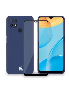 Oppo A15 Liquid Silicone Soft Touch Case + 9H Tempered Glass - Blue ...