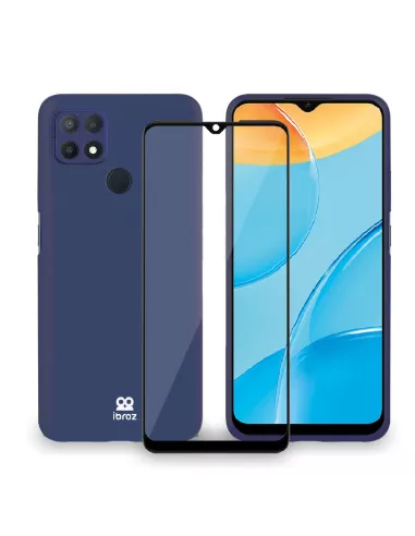 Oppo A15 Liquid Silicone Soft Touch Case + 9H Tempered Glass - Blue ...