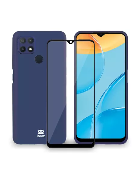 Oppo A15 Coque Liquid Silicone Soft Touch + Verre trempé 9H - Bleu ...