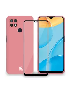 Oppo A15 Liquid Silicone Soft Touch Case + 9H Tempered Glass - Pink ...