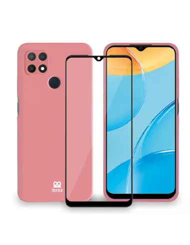 Oppo A15 Liquid Silicone Soft Touch Case + 9H Tempered Glass - Pink ...