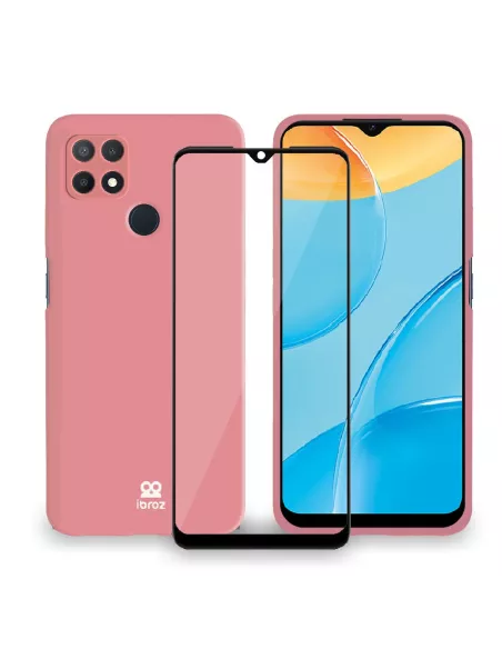 Oppo A15 Liquid Silicone Soft Touch Case + 9H Tempered Glass - Pink ...