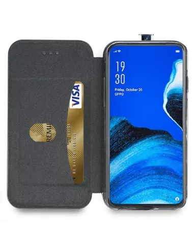 Oppo Reno 2Z Etui Cuir Folio Clam + Verre Trempé + Noir | Ibroz