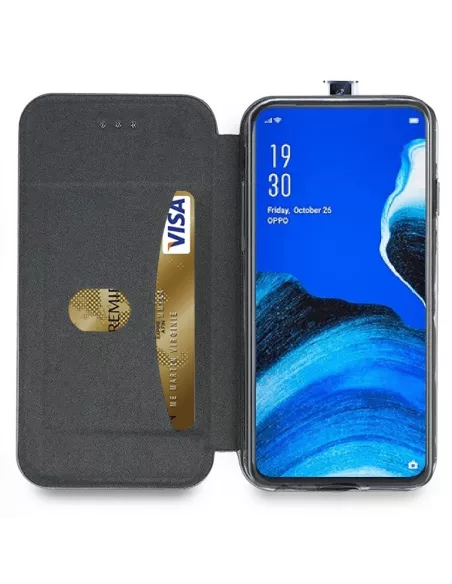 Oppo Reno 2Z Folio Clam Leather Case + Tempered Glass + Black | Ibroz