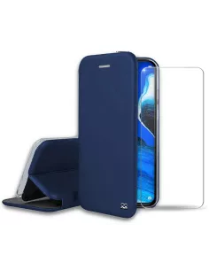 Oppo Reno 2Z Etui Cuir Folio Clam + Verre Trempé + Bleu | Ibroz