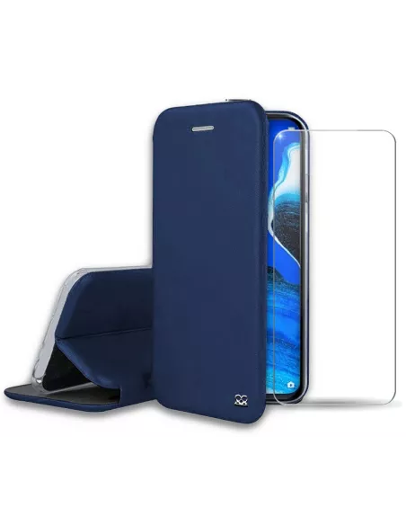 Oppo Reno 2Z Etui Cuir Folio Clam + Verre Trempé + Bleu | Ibroz