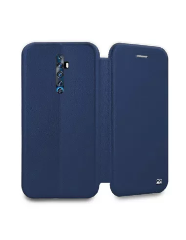 Oppo Reno 2Z Etui Cuir Folio Clam + Verre Trempé + Bleu | Ibroz