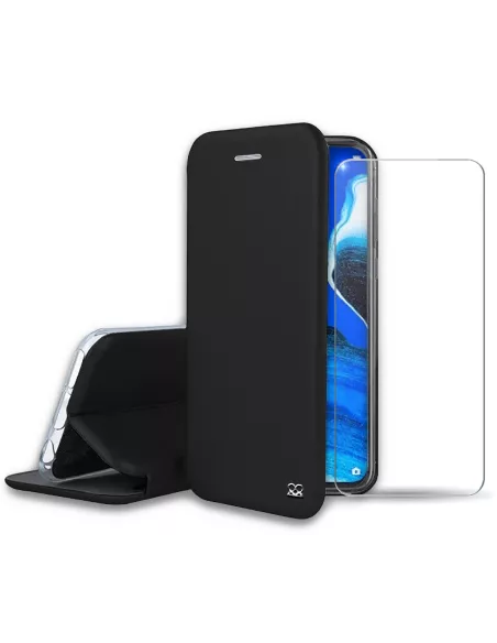 Oppo Reno 2Z Etui Cuir Folio Clam + Verre Trempé + Noir | Ibroz