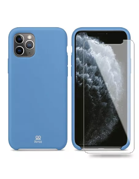 iPhone 11 Pro Coque Liquid Silicone + Verre trempé - Bleu ciel | Ibroz
