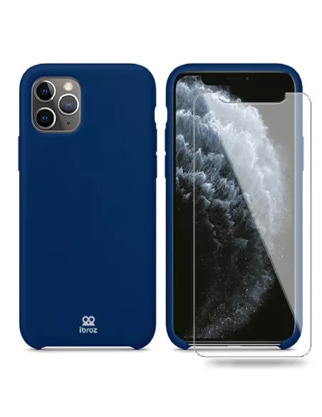 iPhone 11 Pro Coque Liquid Silicone + Verre trempé - Bleu marine | ...