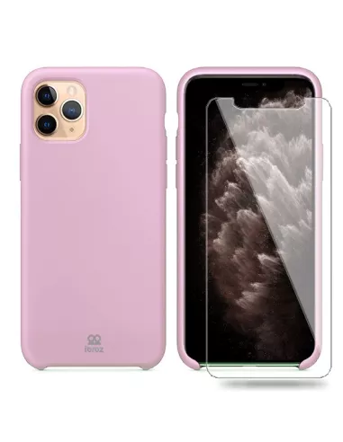 iPhone 11 Pro Liquid Silicone Case + Tempered Glass - Pink | Ibroz