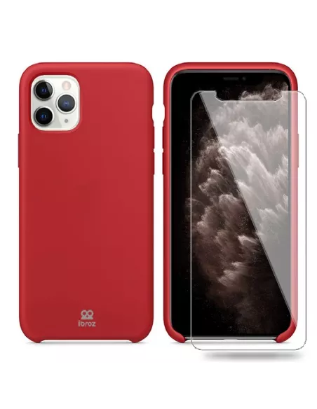 iPhone 11 Pro Coque Liquid Silicone + Verre trempé - Rouge | Ibroz