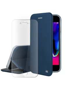 iPhone 7/8/SE (2020) Folio Leather Case + 9H Tempered Glass - Blue | Ibroz