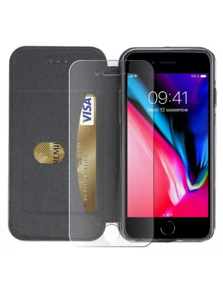 iPhone 7/8/SE (2020) Folio Leather Case + 9H Tempered Glass - Rose Gold ...