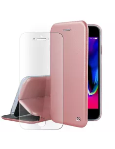 iPhone 7/8/SE (2020) Etui Cuir Folio + Verre Trempé 9H - Rose Gold ...