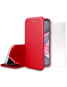 iPhone 11 Etui Cuir Folio + Protection écran Verre Trempé 9H - Roug...