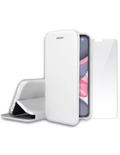 iPhone 11 Folio Leather Case + 9H Tempered Glass Screen Protector - White...