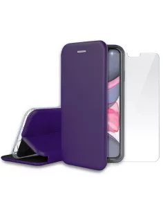 iPhone 11 Etui Cuir Folio + Protection écran Verre Trempé 9H - Viol...