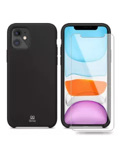 iPhone 11 Coque Liquid Silicone + Verre trempé - Noir | Ibroz