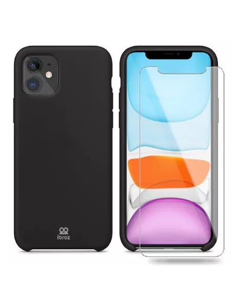 iPhone 11 Coque Liquid Silicone + Verre trempé - Noir | Ibroz