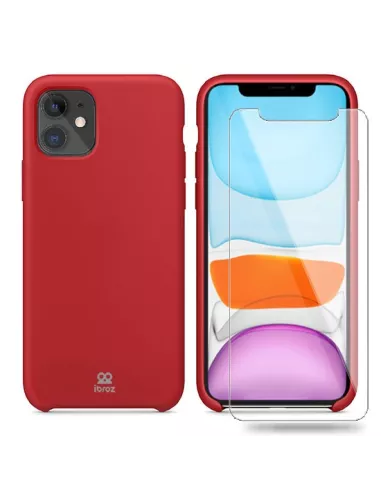 iPhone 11 Coque Liquid Silicone + Verre trempé - Rouge | Ibroz